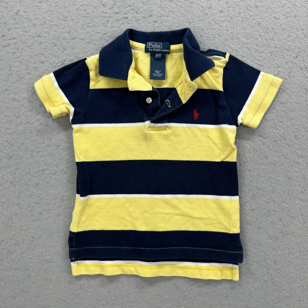 Polo Ralph Lauren Polo Shirt Toddler 3T Yellow Navy Striped Short Sleeve Rugby